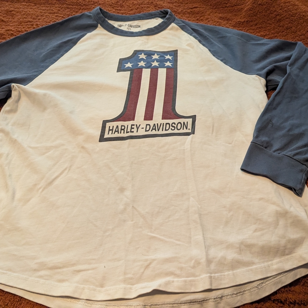 Harley-Davidson Blue and White Tee